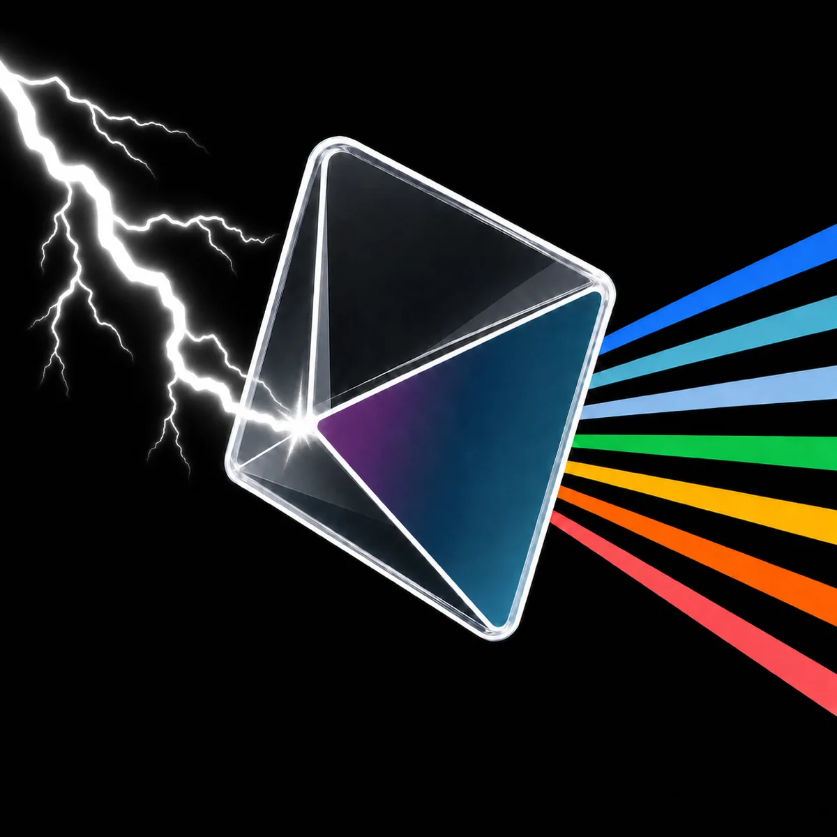 The Energy RPG prism: a crystal struck by white lightning, refracting a seven-color energy spectrum.